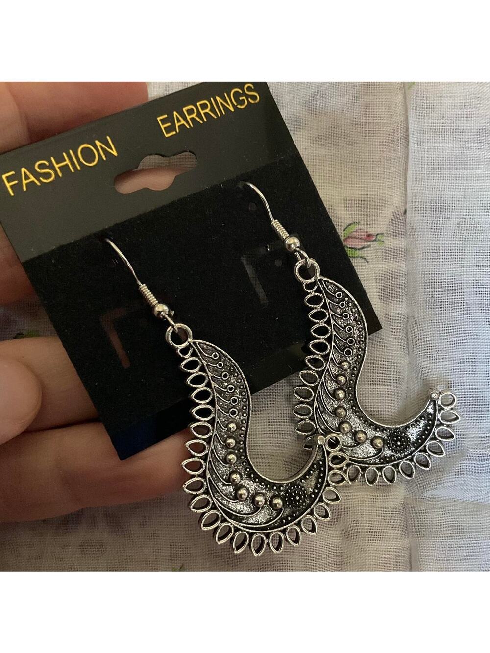 New Silver and black boho earrings Pierced Dangle Silver